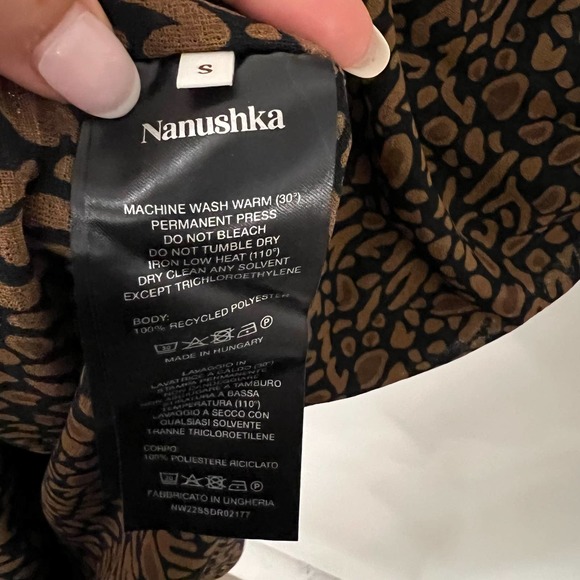 ❌SOLD❌ Nanushka $364 Black Brown Rilo Cutout Ocelot Ruched Midi Dress Size Smal - Picture 8 of 8